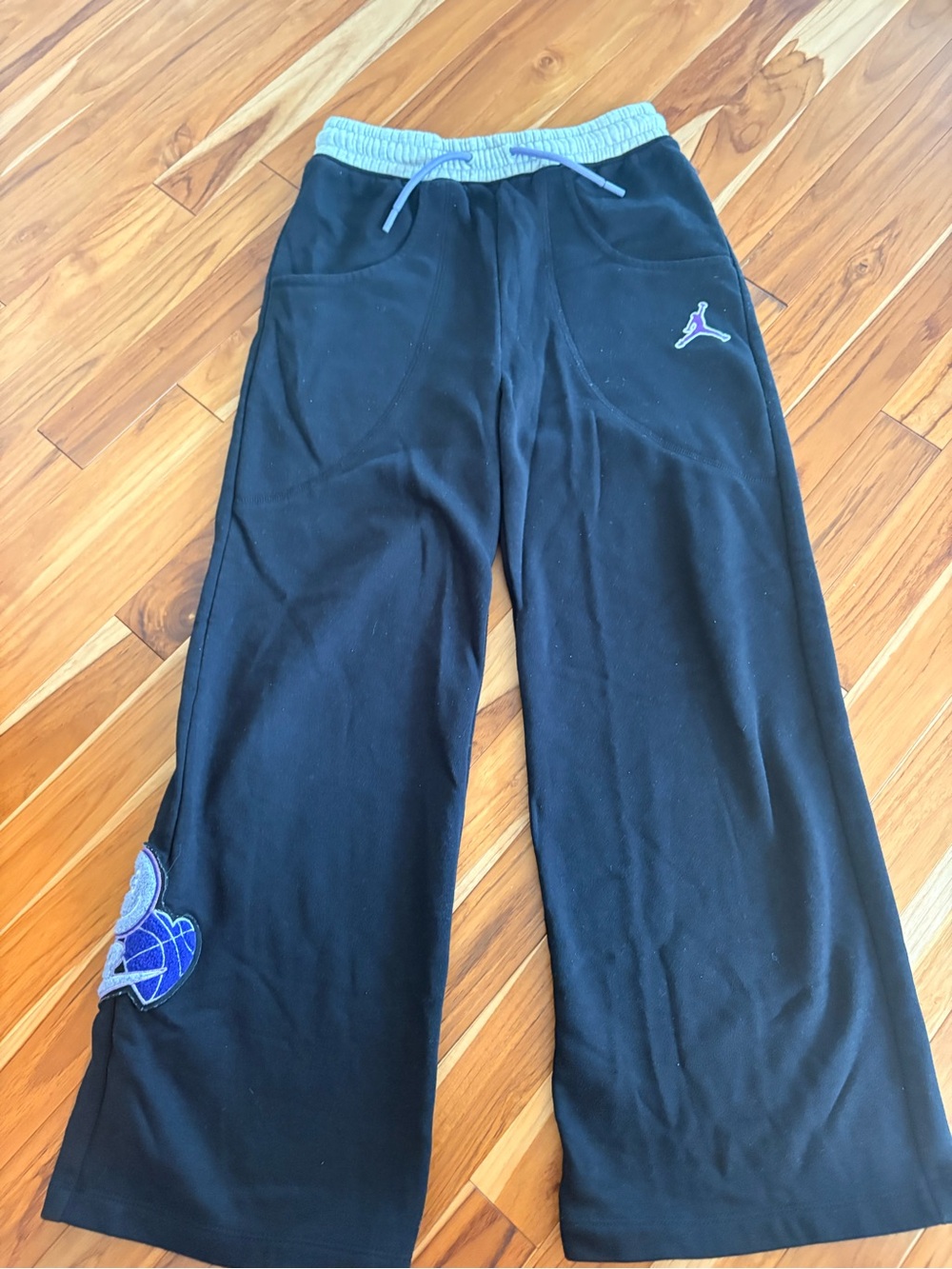 Jordan Kids Black Joggers with Grey Waistband and Purple Accents